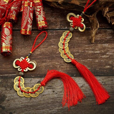 WILLBOND 8 Pieces 2025 Chinese Good Lucky Coins Charms Feng Shui 8 Coin Pendant Chinese Knot New Year Fortune Hanging Decorations, Means Wealth and Success in Saudi Arabia
