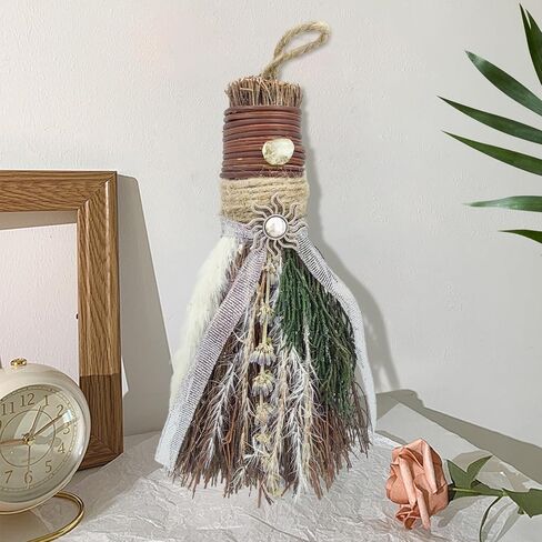 Witch Broom Halloween Decor 7.5" Cinnamon Broom Handmade Natural Flower Crystal Witches Broom for Altar Cinnamon Broomstick Scented Herbal Protection Mini Broom Witchy Gifts for Fall Samhain (Red) in Kuwait
