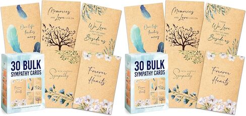 T MARIE 30 Sympathy Cards Assortment Box with Envelopes - 4x6" Kraft Style Bulk Condolence Cards - Assorted Sympathy Cards With Heartfelt Messages Inside for Funeral in Saudi Arabia
