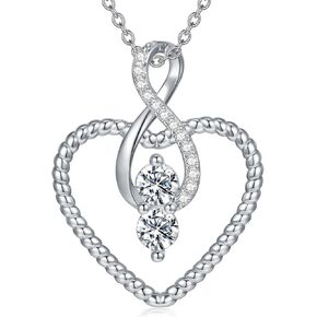 قلادة قلب للنساء، قلادة من الفضة الاسترليني عيار 925 على شكل قلب وزهرة وردية مع زركونيا مكعب على شكل قلب أحمر للأم والزوجة والصديقة ومجوهرات عيد الحب in Kuwait