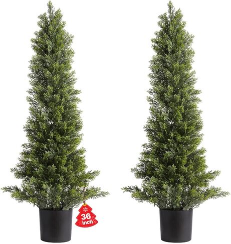 شجرة توبياري من خشب الأرز الاصطناعي من VEVOR، بطول 91.44 سم (قطعتان)، مع أوراق إضافية ووعاء صناعي وأشجار الصنوبر المزيفة دائمة الخضرة، مجموعة خضرة صناعية مصنفة للأشعة فوق البنفسجية لديكور المنزل في الداخل/الخارج in Kuwait