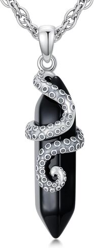 OHAYOO Octopus Tentacles Necklace 925 Sterling Silver Octopus Pendent Necklace Wrapped Obsidian Octopus Jewelry Gifts for Women in Kuwait