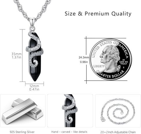 OHAYOO Octopus Tentacles Necklace 925 Sterling Silver Octopus Pendent Necklace Wrapped Obsidian Octopus Jewelry Gifts for Women in Kuwait