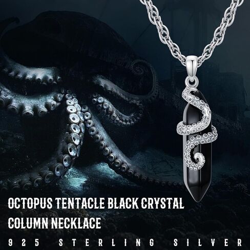 OHAYOO Octopus Tentacles Necklace 925 Sterling Silver Octopus Pendent Necklace Wrapped Obsidian Octopus Jewelry Gifts for Women in Kuwait