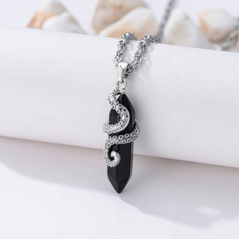 OHAYOO Octopus Tentacles Necklace 925 Sterling Silver Octopus Pendent Necklace Wrapped Obsidian Octopus Jewelry Gifts for Women in Kuwait
