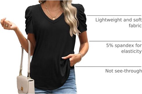 ATHMILE Womens Summer Shirt V Neck Casual Tshirts Puff Sleeve Tops for Women Trendy 2025 Tunic Solid Color in Kuwait