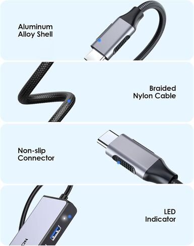 موزع LENTION USB C مع منفذ جيجابت إيثرنت، 4K HDMI، 3 USB 3.0 Dongle لـ 2023-2016 MacBook Pro 13/14/15/16، New Mac Air & Surface، Chromebook، المزيد، برنامج تشغيل ثابت معتمد (CB-C25، أزرق) in Saudi Arabia