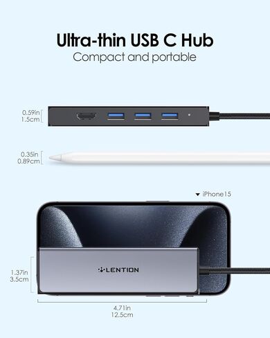 موزع LENTION USB C مع منفذ جيجابت إيثرنت، 4K HDMI، 3 USB 3.0 Dongle لـ 2023-2016 MacBook Pro 13/14/15/16، New Mac Air & Surface، Chromebook، المزيد، برنامج تشغيل ثابت معتمد (CB-C25، أزرق) in Saudi Arabia