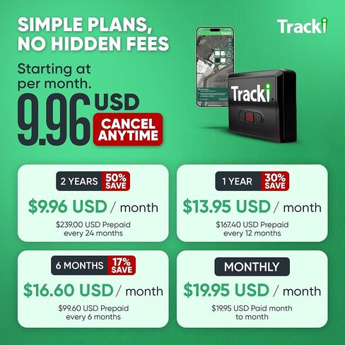 Tracki GPS Tracker for Vehicles No Monthly fee, USA Made Tech. 4G LTE Car GPS Tracking Device. Unlimited Distance, US & Worldwide. Small Portable Real time Mini Magnetic. with 12 Month Subscription in Kuwait