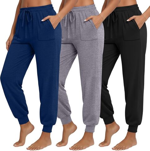 Neer 3 Pack Women's Sweatpants with Pockets, Soft Jogger Pants Lightweight Lounge Athletic Pants for Workout Running Yoga in Kuwait