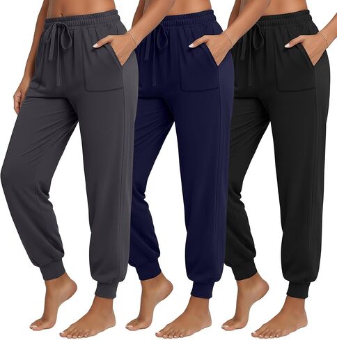 Neer 3 Pack Women's Sweatpants with Pockets, Soft Jogger Pants Lightweight Lounge Athletic Pants for Workout Running Yoga in Saudi Arabia