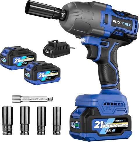 مفتاح ربط لا سلكي 1200 نيوتن متر، مسدس صدمات بدون فرش 1/2 بوصة، محرك تأثير عزم دوران عالي 21 فولت، بطاريات 4.0 أمبير، محرك كهربائي ذو سرعات متغيرة للسيارة/الشاحنة RV/جزازة in Kuwait