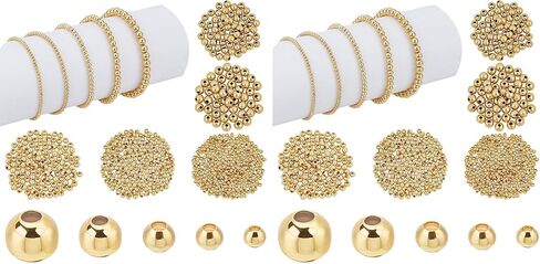 PH PandaHall 695pcs 18K Gold Spacers Beads 5 Sizes Seamless Smooth Beads 2/2.5/3/4/5mm Loose Beads Tiny Ball Beads Little Round Spacers for Summer Hawaii Layered Necklace Bracelet Jewelry Making in Saudi Arabia