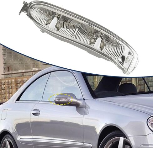 Left Car Rearview Mirror Turn Signal Indicator Light Driver Side | Amber Reverse Mirror LED Light Side Indicator Clearance Light Lamp Clear Lens 2002-2009 Compatible with Mercedes W209 CLK in Kuwait