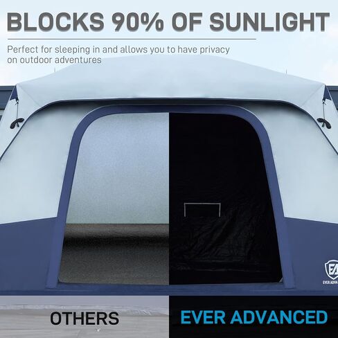 EVER ADVANCED 8 Person Blackout Cabin Tent, Camping Tent with Multi Room, Family Tent with Extra Porch and Rainfly, 2 Rooms Huge Portable Tent with Carry Bag, Water Resistant in Kuwait