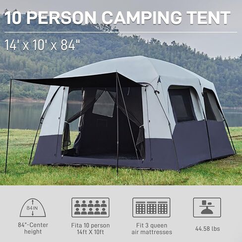 EVER ADVANCED 8 Person Blackout Cabin Tent, Camping Tent with Multi Room, Family Tent with Extra Porch and Rainfly, 2 Rooms Huge Portable Tent with Carry Bag, Water Resistant in Kuwait