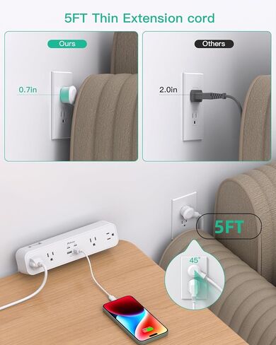 PD 30W Desk Clamp Power Strip, Desktop Mount Surge Protector, Fast Charging Station, Desk Mount Power Strip with 4 Outlets 4 USB Ports (2 USB C), 5Ft Extension Cord Desk Outlets for Home Office School in Kuwait