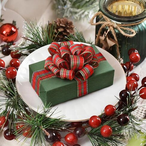 Plaid Christmas Wired Ribbon 2.5 Inches Traditional Red Tartan Plaid Christmas Holiday Ribbon Green Red Gold Plaid with Gold Edge for Garland Home Decor Gift Wrapping DIY Crafts(50 Yard) in Saudi Arabia