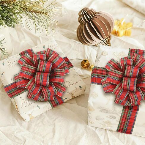 Plaid Christmas Wired Ribbon 2.5 Inches Traditional Red Tartan Plaid Christmas Holiday Ribbon Green Red Gold Plaid with Gold Edge for Garland Home Decor Gift Wrapping DIY Crafts(50 Yard) in Saudi Arabia