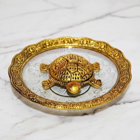 Home Genie Crystal Turtle Tortoise with Plate for Feng Shui and Vastu | Good Luck Showpiece for Home, Office, Hotel | Fengshui Vastu Set for Good Luck - Pack of 1 in Saudi Arabia