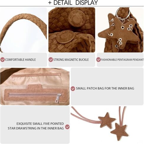 حقيبة يد منسوجة للنساء، حقائب كتف، حقيبة هوبو للشاطئ، حقيبة منسوجة يدويًا تحت الإبط، حقيبة بمقبض علوي مع محفظة in Kuwait