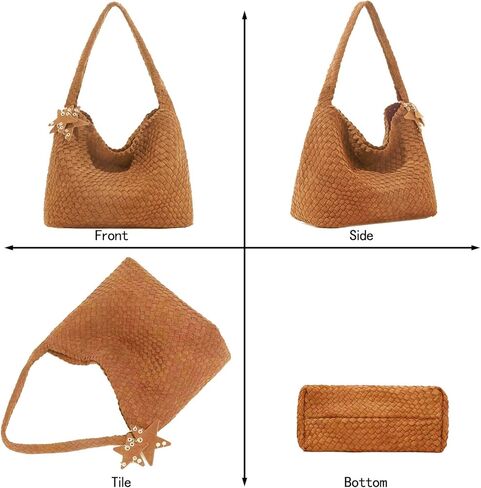 حقيبة يد منسوجة للنساء، حقائب كتف، حقيبة هوبو للشاطئ، حقيبة منسوجة يدويًا تحت الإبط، حقيبة بمقبض علوي مع محفظة in Kuwait