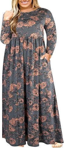Nemidor Women Long Sleeve Loose Plain Casual Plus Size Long Maxi Dress with Pockets in Kuwait