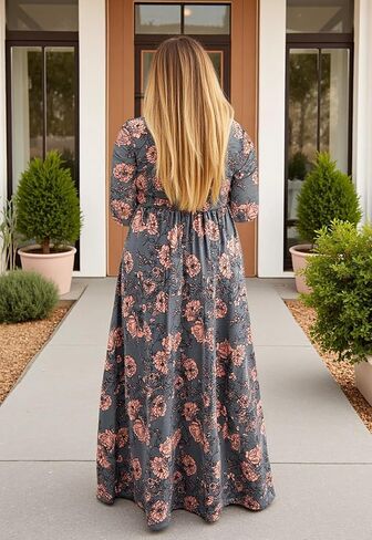 Nemidor Women Long Sleeve Loose Plain Casual Plus Size Long Maxi Dress with Pockets in Kuwait