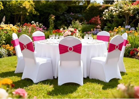 25 Pack White Folding Chair Covers with 25 Pack Gold Chair Sashes, White Chair Covers for Party, Gold Chair Chair Sashes for Wedding, 50 Pack White Folding Chair Cover Sets in Kuwait