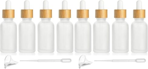 4 Pcs Bamboo Frosted Glass Eye Dropper Bottle,Empty Essential Oil Bottles With Pure Glass Pipettes,Bamboo Cap Makeup Travel Cosmetic Sample Container-Pipette&Funnel included (30ml/1 Ounce) in Saudi Arabia