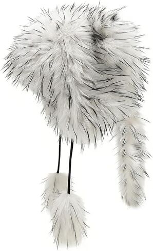 Adult Kid Bear Winter Hat with Earflap Furry Tail Faux Fur Cartoon Animall Hat Ladies Russian Ushanka Winter Warm Cap Cute Pompoms Beanies Cap for Halloween Xmas Birthday in Kuwait