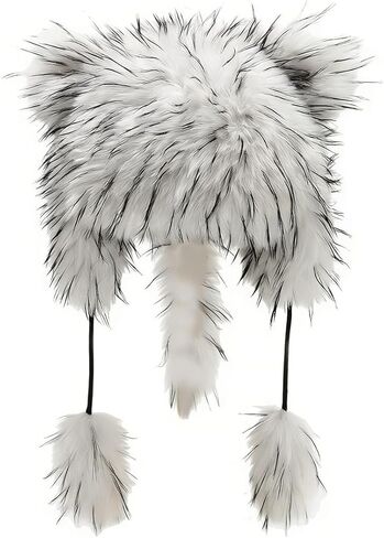 Adult Kid Bear Winter Hat with Earflap Furry Tail Faux Fur Cartoon Animall Hat Ladies Russian Ushanka Winter Warm Cap Cute Pompoms Beanies Cap for Halloween Xmas Birthday in Kuwait