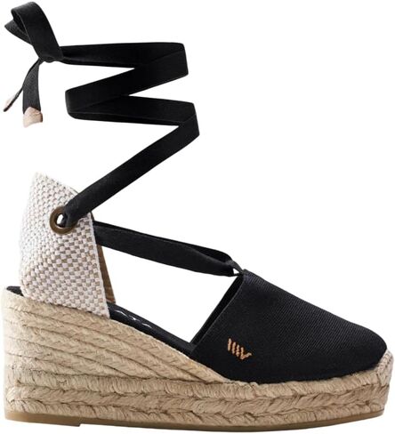 VISCATA Bisbe Canvas Platform Handmade 3 ½" Heel Women's Wedge Sandals with Breathable Cotton Canvas Soft Lace-Up Ankle Ties and 100% Natural Jute Midsole for all Casual Occasions in Kuwait