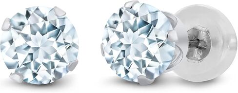 Gem Stone King 14K White Gold Blue Zircon Stud Earrings For Women Men | 1.00 Cttw | Round 4MM in Saudi Arabia