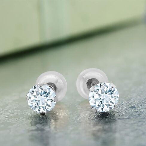 Gem Stone King 14K White Gold Blue Zircon Stud Earrings For Women Men | 1.00 Cttw | Round 4MM in Saudi Arabia