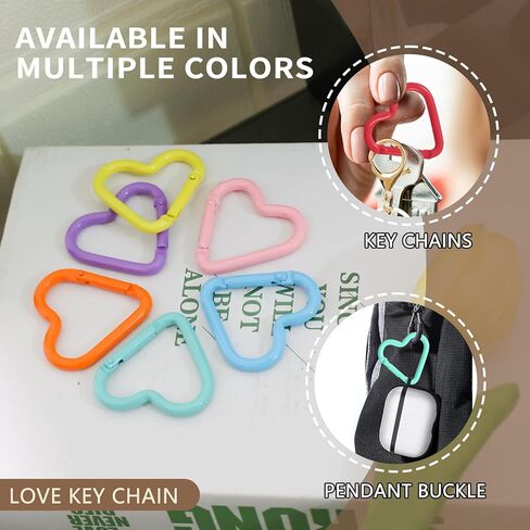6Pack Multicolor Heart Shaped Carabiners Hook Clips Camping Accessories Buckle,Lightweight Aluminum Caribeaners with Keychain Hook Ring in Kuwait