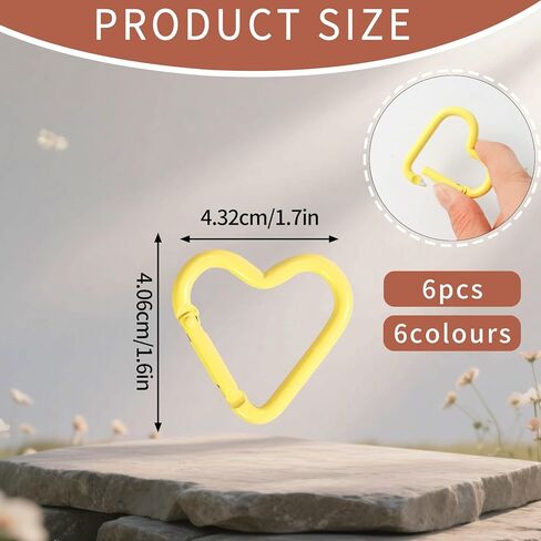 6Pack Multicolor Heart Shaped Carabiners Hook Clips Camping Accessories Buckle,Lightweight Aluminum Caribeaners with Keychain Hook Ring in Kuwait