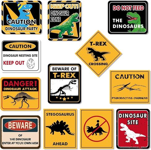 Dinosaur Zone Party Decoration - 12 PCS Size 11.8'' Dino Party Supplies for Boys Kids Birthday Watercolor Dino Themed Party Wall Decor Large Warning Sign in Kuwait