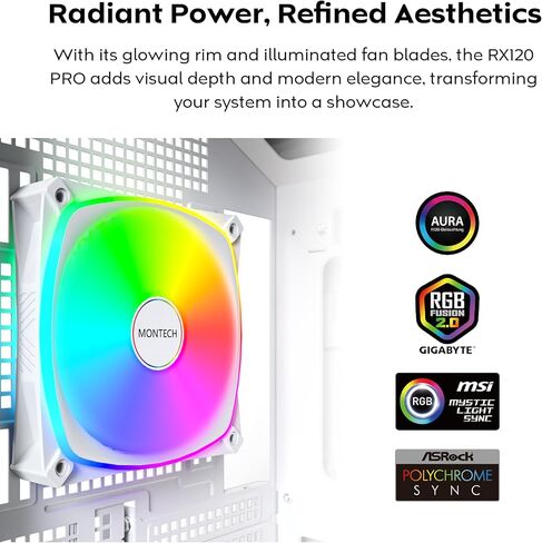 MONTECH AX 120MM - PWM Fan - Silent Performance - High Speed 1600PWM - High-End Durability with HDB Bearing - Stunning Outer Ring ARGB Lighting Design – 3 in 1 Pack with 6X6 Fan Hub (AX120-3in1-W) in Kuwait