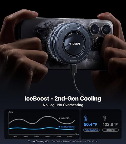 TORRAS PolarCircle Qi2 Mag-Safe Charger, Semiconductor Cooling 15W Wireless Charger for iPhone 16/15/14/13/12, Magnetic Charging Pad with 360°Spin Stand, Phone Cooler for Gaming and Live Streamin in Kuwait