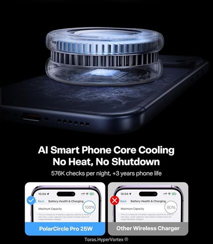 TORRAS PolarCircle Qi2 Mag-Safe Charger, Semiconductor Cooling 15W Wireless Charger for iPhone 16/15/14/13/12, Magnetic Charging Pad with 360°Spin Stand, Phone Cooler for Gaming and Live Streamin in Kuwait