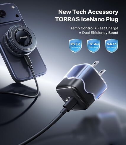 TORRAS PolarCircle Qi2 Mag-Safe Charger, Semiconductor Cooling 15W Wireless Charger for iPhone 16/15/14/13/12, Magnetic Charging Pad with 360°Spin Stand, Phone Cooler for Gaming and Live Streamin in Kuwait