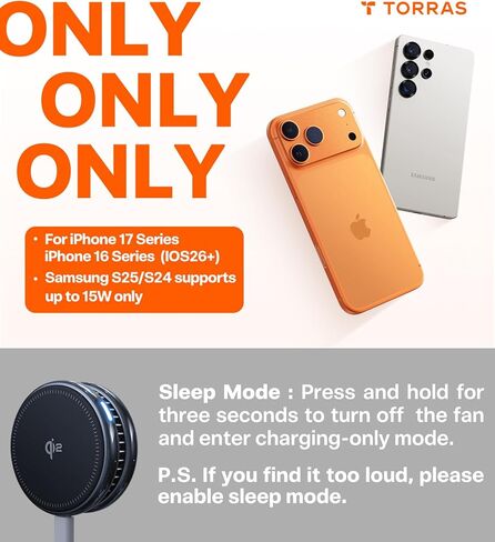 TORRAS PolarCircle Qi2 Mag-Safe Charger, Semiconductor Cooling 15W Wireless Charger for iPhone 16/15/14/13/12, Magnetic Charging Pad with 360°Spin Stand, Phone Cooler for Gaming and Live Streamin in Kuwait