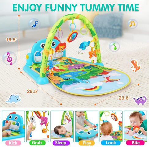 Baby Gym Play Mats Baby Toys Tummy Time Mat Toys Musical Activity Center for Newborn Infant Toys Piano Baby Play Mat Music & Light Newborn Infant Gifts for Baby Toys 0-3 6 9 12 Months, Dinosaur Style in Kuwait