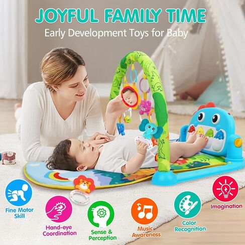 Baby Gym Play Mats Baby Toys Tummy Time Mat Toys Musical Activity Center for Newborn Infant Toys Piano Baby Play Mat Music & Light Newborn Infant Gifts for Baby Toys 0-3 6 9 12 Months, Dinosaur Style in Kuwait