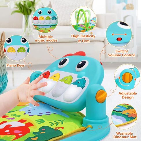 Baby Gym Play Mats Baby Toys Tummy Time Mat Toys Musical Activity Center for Newborn Infant Toys Piano Baby Play Mat Music & Light Newborn Infant Gifts for Baby Toys 0-3 6 9 12 Months, Dinosaur Style in Kuwait