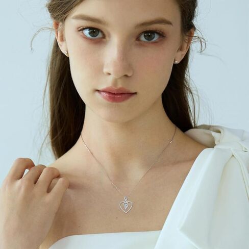 قلادة قلب للنساء، قلادة من الفضة الاسترليني عيار 925 على شكل قلب وزهرة وردية مع زركونيا مكعب على شكل قلب أحمر للأم والزوجة والصديقة ومجوهرات عيد الحب in Kuwait