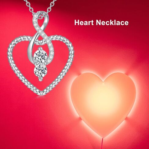 قلادة قلب للنساء، قلادة من الفضة الاسترليني عيار 925 على شكل قلب وزهرة وردية مع زركونيا مكعب على شكل قلب أحمر للأم والزوجة والصديقة ومجوهرات عيد الحب in Kuwait