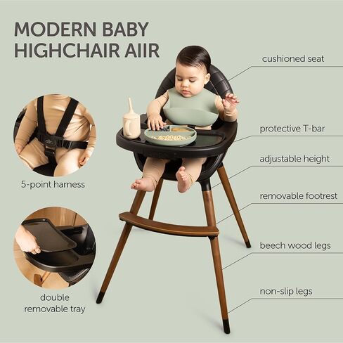 Convertible High Chair for Babies, Toddlers, Kids & Children - Wooden Highchair with Adjustable Height & Dishwasher Safe Tray - Wood Feeding & Dining Chair - Converts to Booster Seat - KoolaBaby in Kuwait