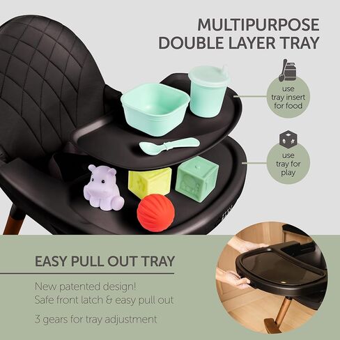 Convertible High Chair for Babies, Toddlers, Kids & Children - Wooden Highchair with Adjustable Height & Dishwasher Safe Tray - Wood Feeding & Dining Chair - Converts to Booster Seat - KoolaBaby in Kuwait